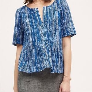 Anthropologie Maeve Blue Orchid Island Short Sleeve Boho Blouse Top Cotton 0